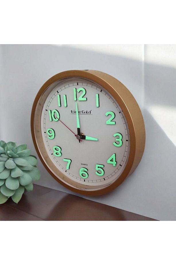 Fosforlu 3D Kabartma Rakam Mini Küçük Saat Duvar Saati Çap 22 Cm Gold - 3