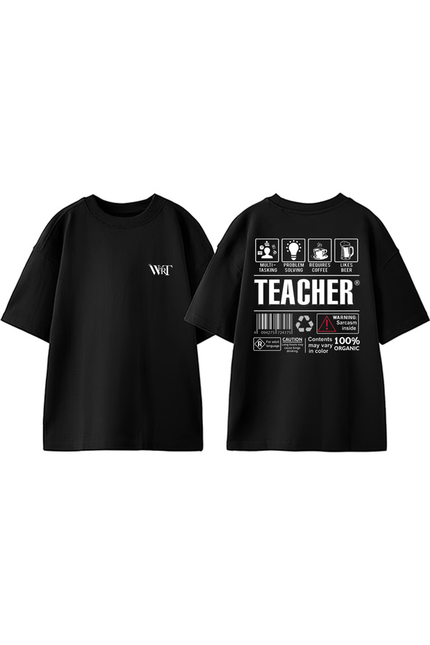 Teacher Design Back Printed Cotton Black Oversize T-Shirt
