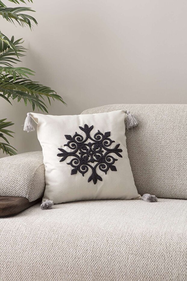 Comfort Series Punch Embroidered Linen Throw Pillow Cover 43X43 cm