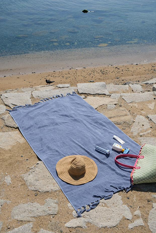 Coastline Double Sided Curl 100X180 cm Unpainted 100% Organic Cotton Fringed Beach Towel