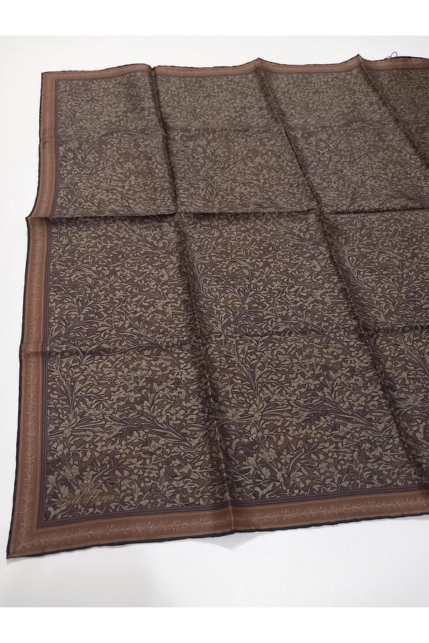 Kahve Vizon Yaprak Desen Saf İpek Tivil Dokuma Eşarp-11459-06-KVS0698 - 5