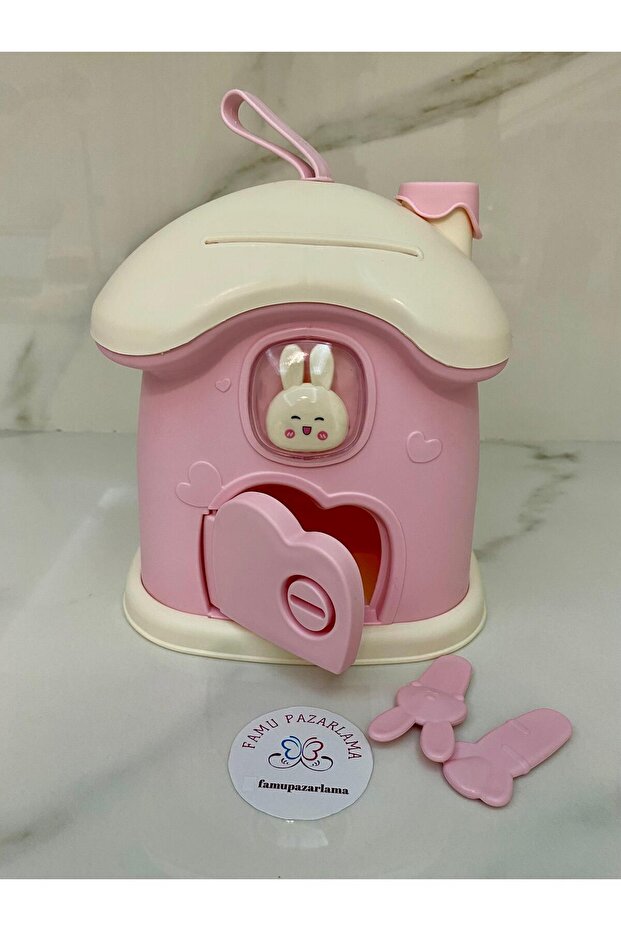 Pink Keyed House Saving Box
