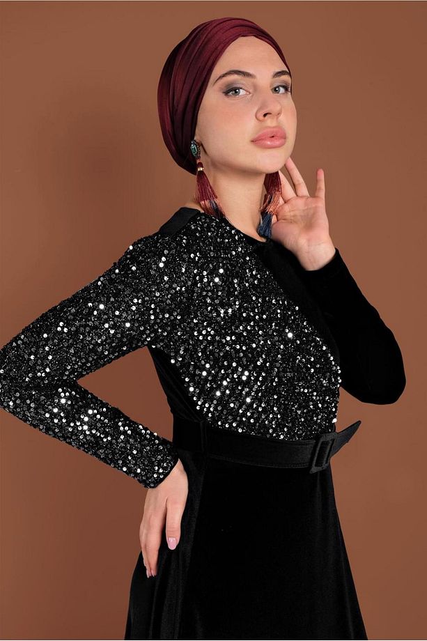 PULLU KADİFE ELBİSE 40299 - 1