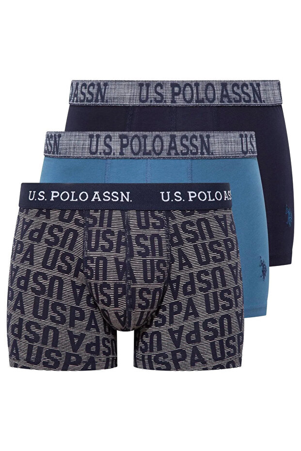 Cotton & Lycra, 3-Piece Boxer Set, Indigo & Navy Blue Printed, Uspa Printed