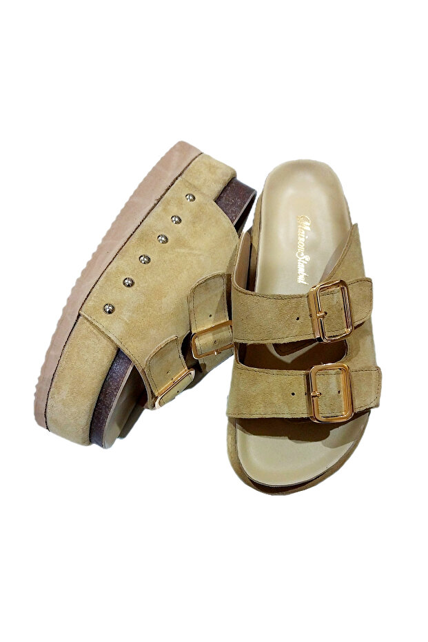 Hakiki Süet Platform Bantlı Terlik - 1