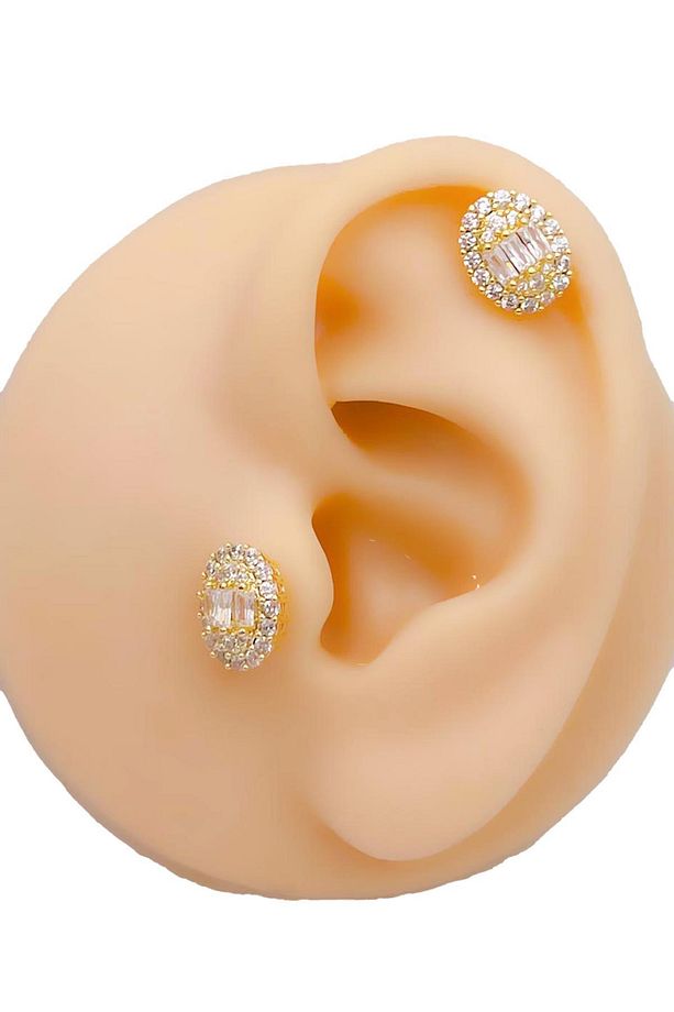Cerrahi Çelik Piercing Baget Taşlı Marka Model Şık Kıkırdak Helix Tragus Piercing (1adet) - 2