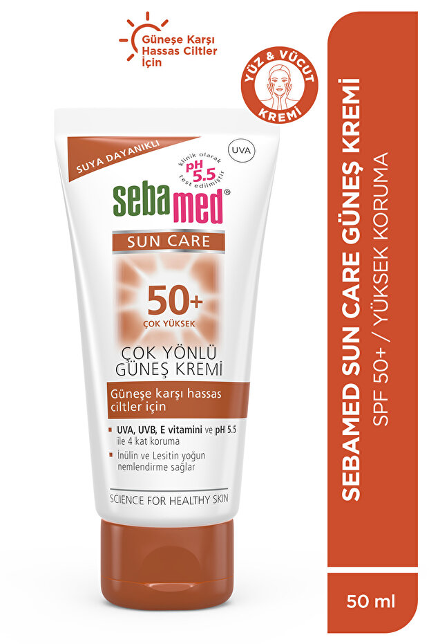 سيبا ميد صن كير SPF 50+ فلتر الأشعة فوق البنفسجية UVA / UvB وفيتامين E واقي من الشمس متعدد الاستخدامات 50 مل