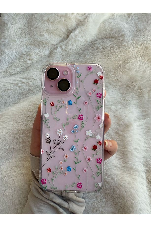 İphone 15 Uyumlu Çiçek Desenli Telefon Kılıfı , Kapak - 4