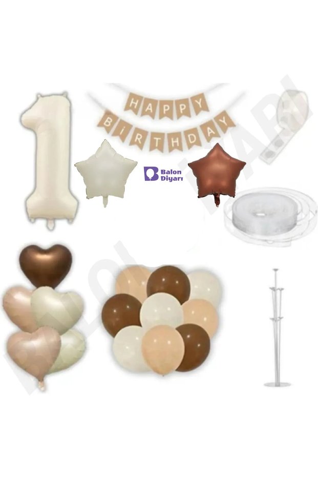 Retro Birthday Party Set – Number Foil, Kraft Banner, Heart Foil and Balloon Stand and Balloons