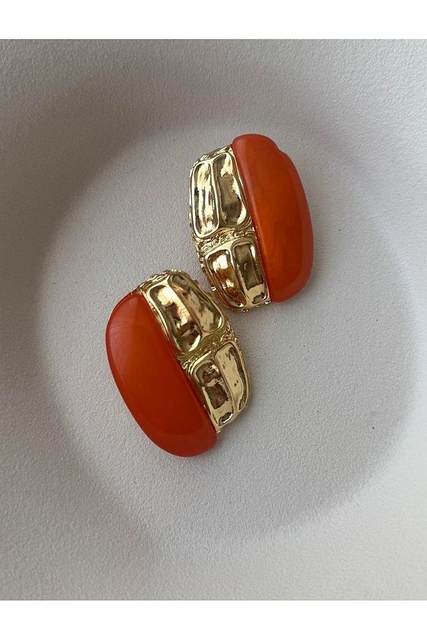 Turuncu Gold Marka Büyük Kadın Küpe - 1