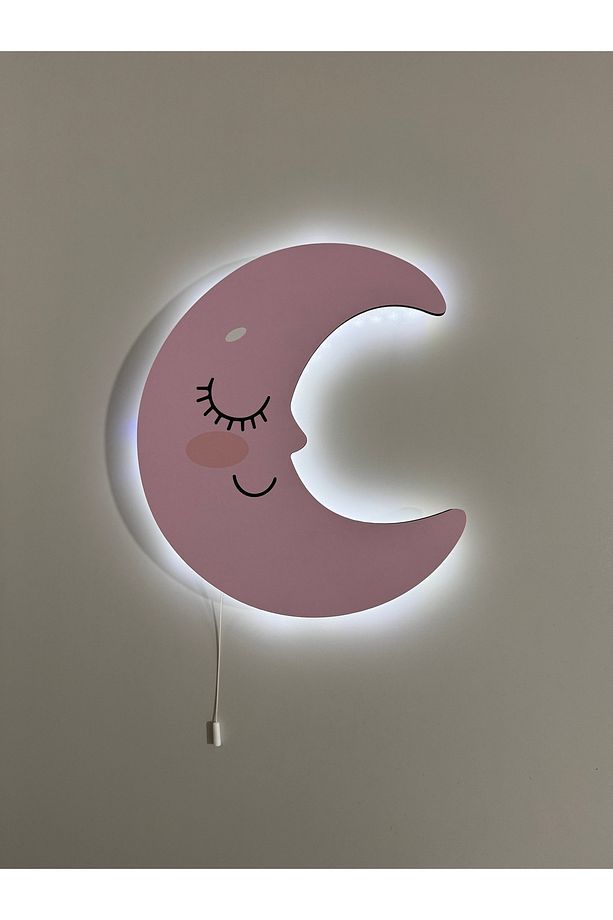 Dekoratif Ahşap Baskılı Uyuyan Ay Çocuk Odası Gece Lambası 28*32 - 4