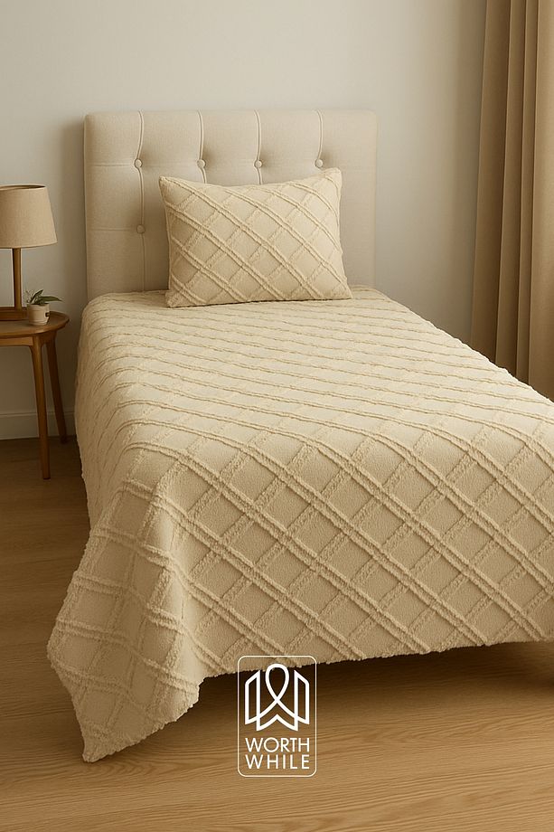 Vera Tek Kişilik Yatak Örtüsü 180x240 | Cappuccino Şönil Kumaş, Baklava Desen, Yumuşak Dokulu - 1