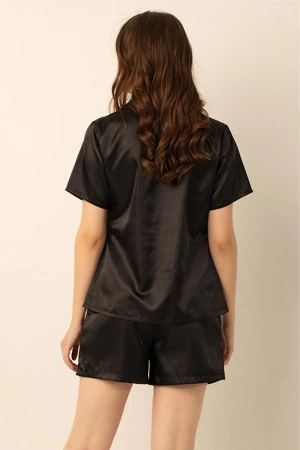 Faryanight Saten Düğmeli Gömlek Şortlu Pijama Takımı - 7