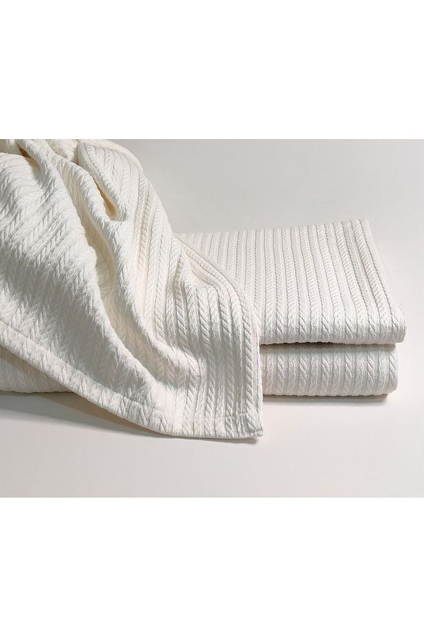 Çift Kişilik Örgü Pike Takımı (260 X 240) (RENK: EKRU) 2 Yastık - 3