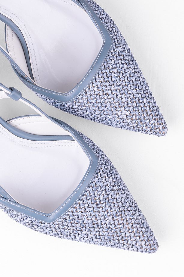 Kadın Hasır Dokulu İnce Topuklu Slingback Ayakkabı - Zarif Örgü Detaylı Yazlık Şık Topuklu Ayakkabı - 5