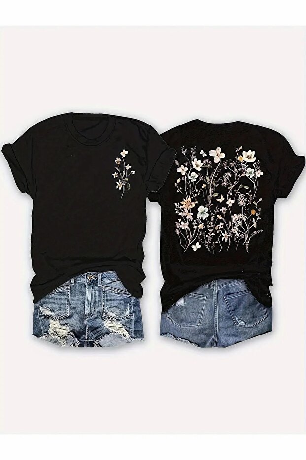 Casual Floral Print T-Shirt for Women - Soft Rayon Blend, Round Neck