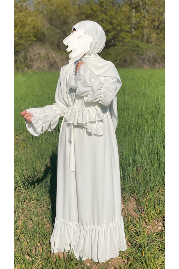 Ruffle Dress Etegi and Sleeve Ruffle White