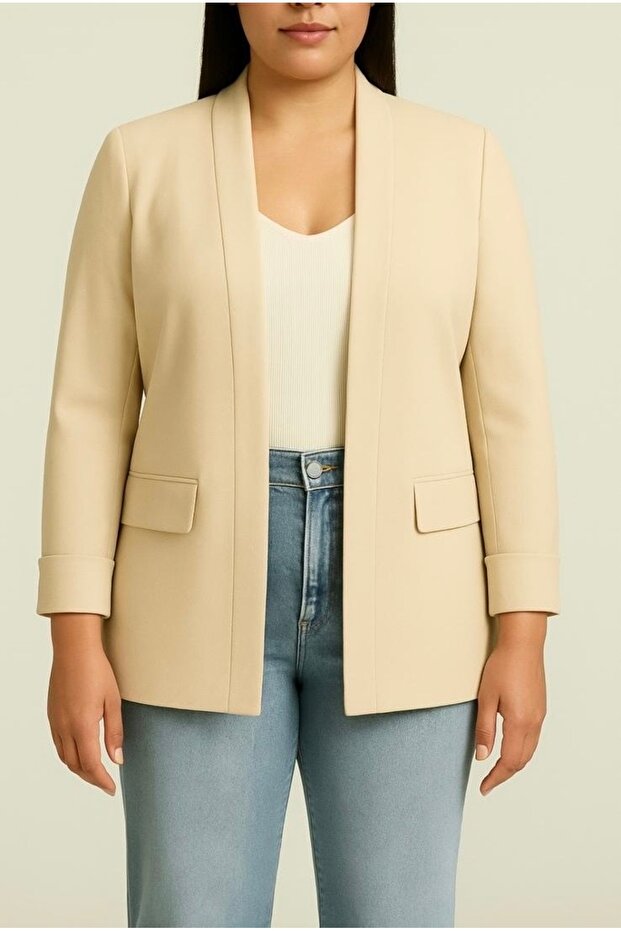 Women's Plus Size Beige Jacket
