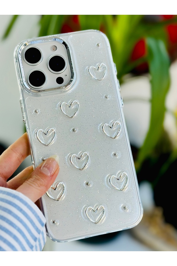 iPhone 16 Promax Compatible 3D Metal Heart Design Toy Epoxy Silicone Case