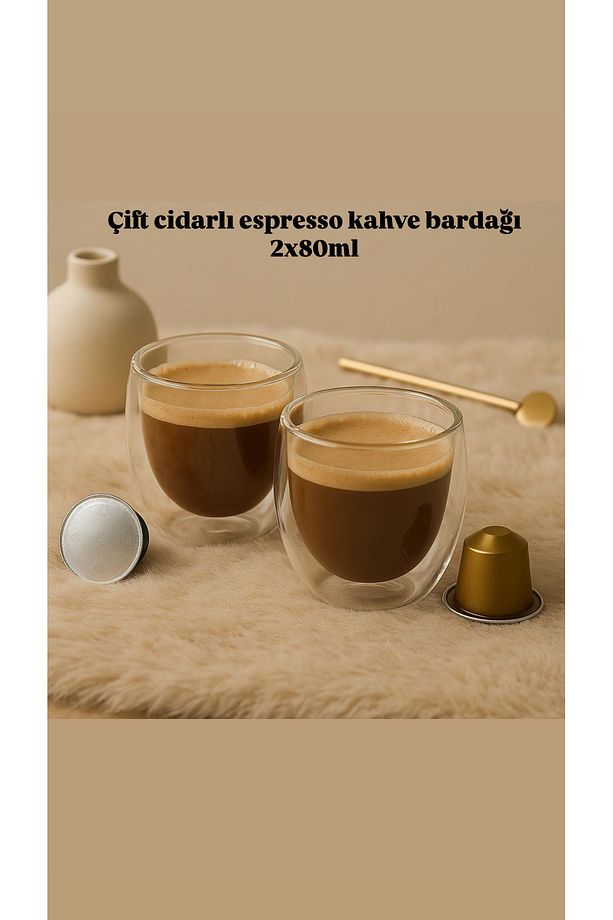 Çift Cidarlı Espresso Kahve Bardağı 2li 80ml - 1