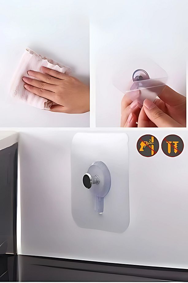 10 Adet Ultra Güçlü Vantuzlu Yapışkanlı Askı | Havlu, Tablo, Banyo Ve Mutfak Duvar Askılığı - 3