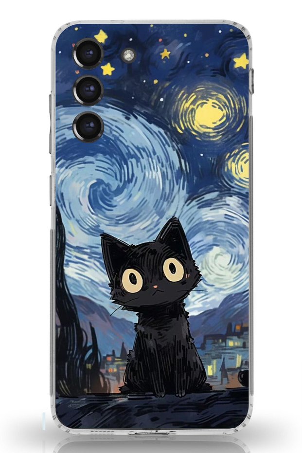 Galaxy S21 Fe Compatible Midnight Cat Design Clear Silicone Case