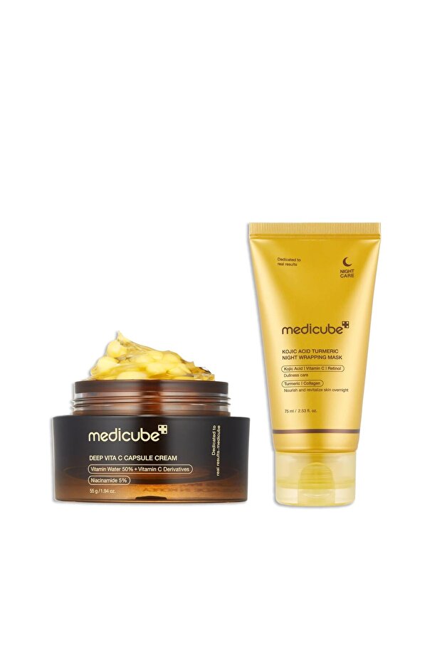 Glass Skin Refining Duo at Night: Deep Vitamin C Golden Capsule Face Moisturizer and Turmer