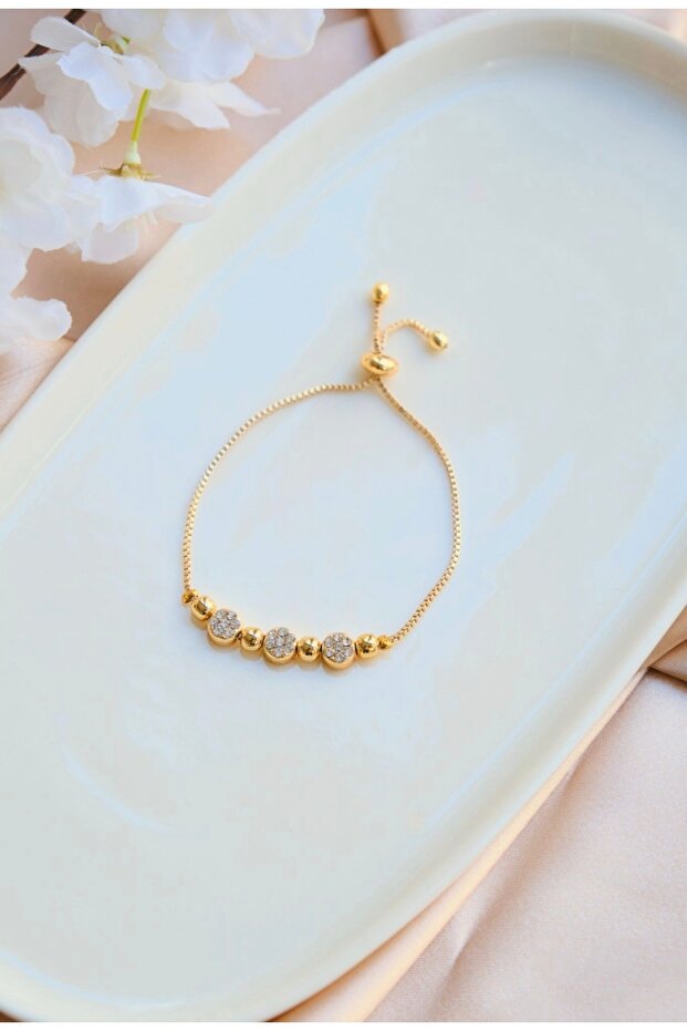 Kadın Zirkon Taşlı Gold Bileklik - 3