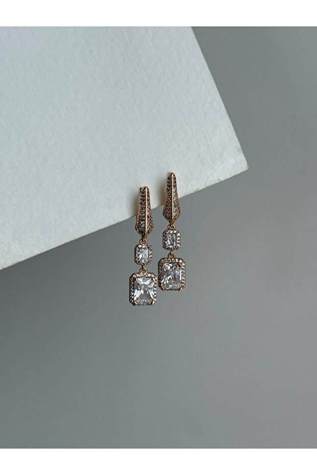 Steel Rose Gold Diamond Model Hoonah Earrings - Does Not Tarnish -