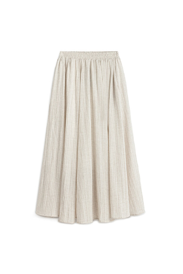 Long Flared Seersucker Skirt Cream