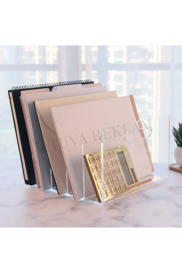 Tuva Advertising Transparent Plexi Five Compartment Wallet Bag Book Magazine Makeup Jewelry Organizer Organizer