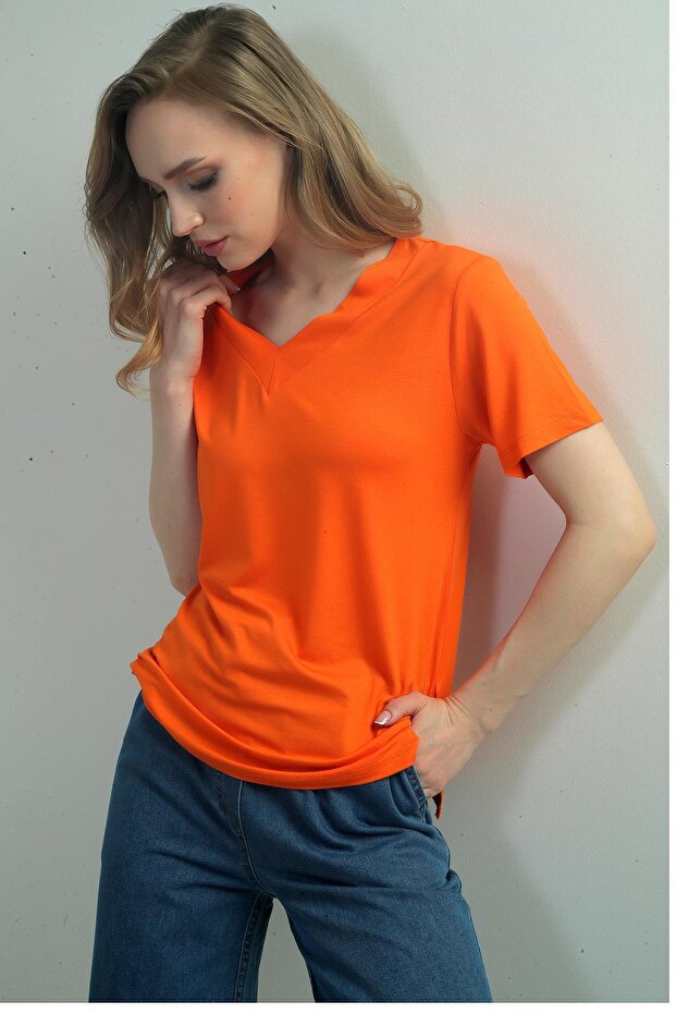 Women's V-Neck Slit Short Sleeve Blouse