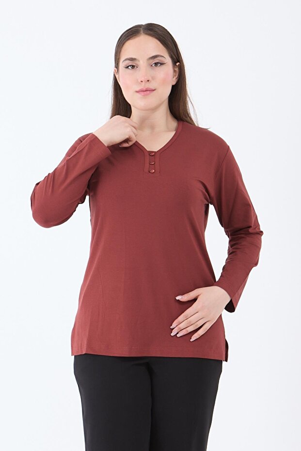 Women's Middle Age and Above V-Neck Lycra Tile Viscose Mother Combed Cotton Blouse