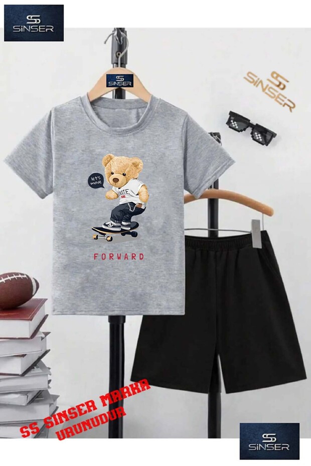 Children's "Bearer Forward Skateboard" Custom Printed Crew Neck T-Shirt - Shorts Set