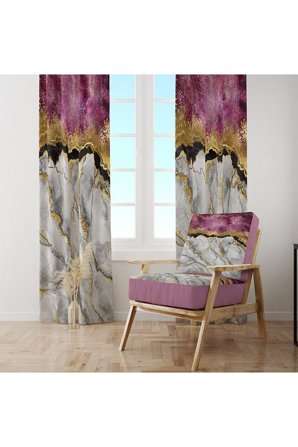 Mermer Desenli & Altın Detaylı Fon Perde – Lüks ve Şık Tasarım 140x260 CM Tek Kanat - 7