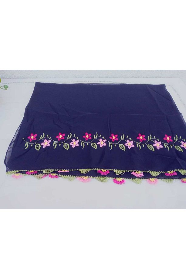 El Emeği Nakış Işlemeli Iğne Oyalı Namaz Örtüsü Çeyizlik Mevlit Başörtüsü Krep Kumaş 145x75 Cm - 2