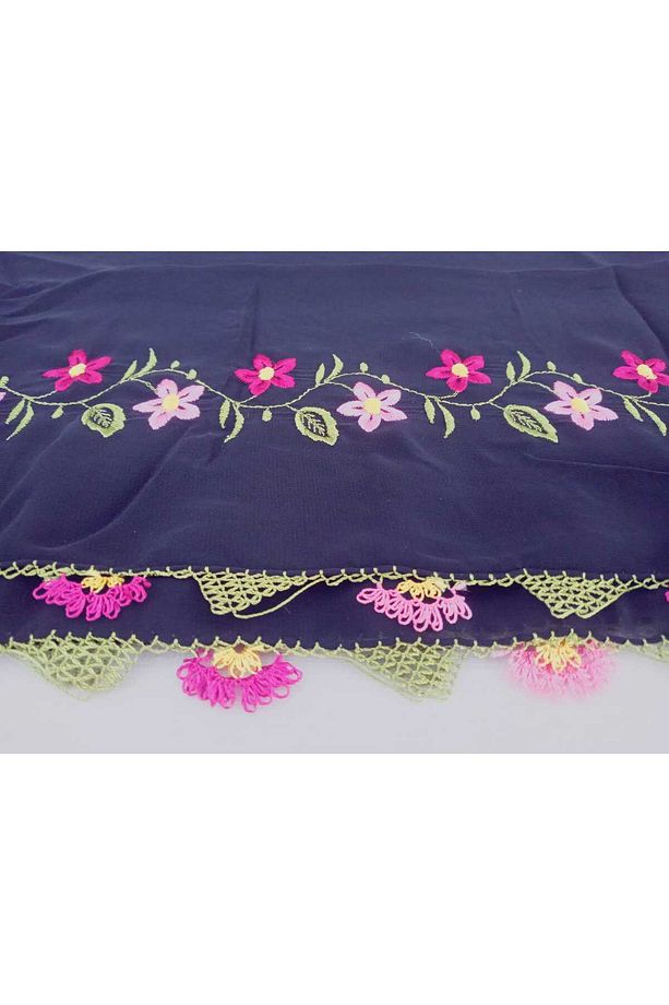 El Emeği Nakış Işlemeli Iğne Oyalı Namaz Örtüsü Çeyizlik Mevlit Başörtüsü Krep Kumaş 145x75 Cm - 4