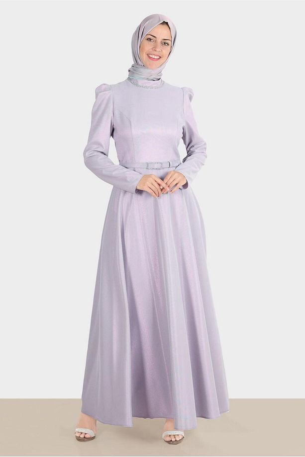 Kemerli Simli Elbise 42873 - 1
