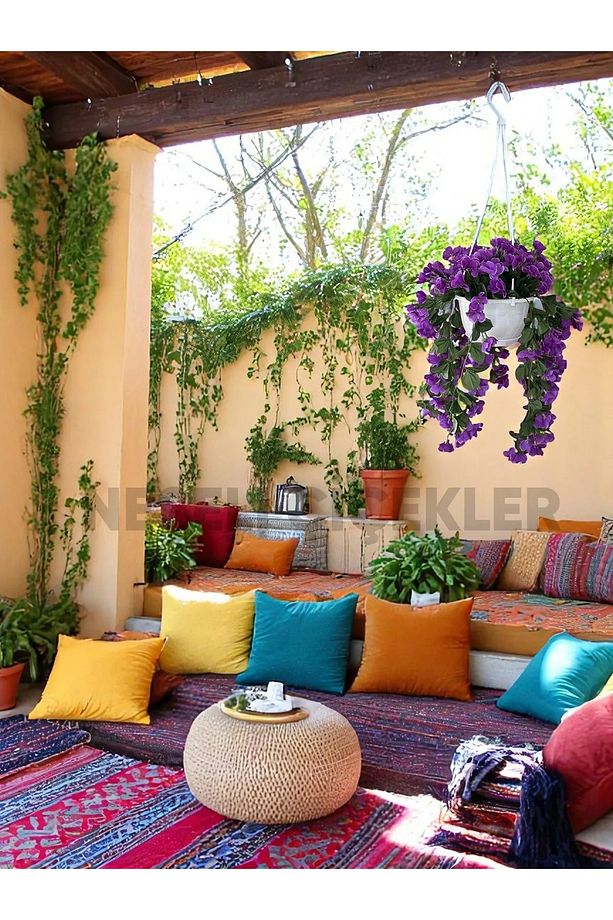 Yapay Çiçek Askılı Saksıda Balkon Çiçeği Sarkan Mor Begonvil Dekoratif Yapay Çiçek - 6
