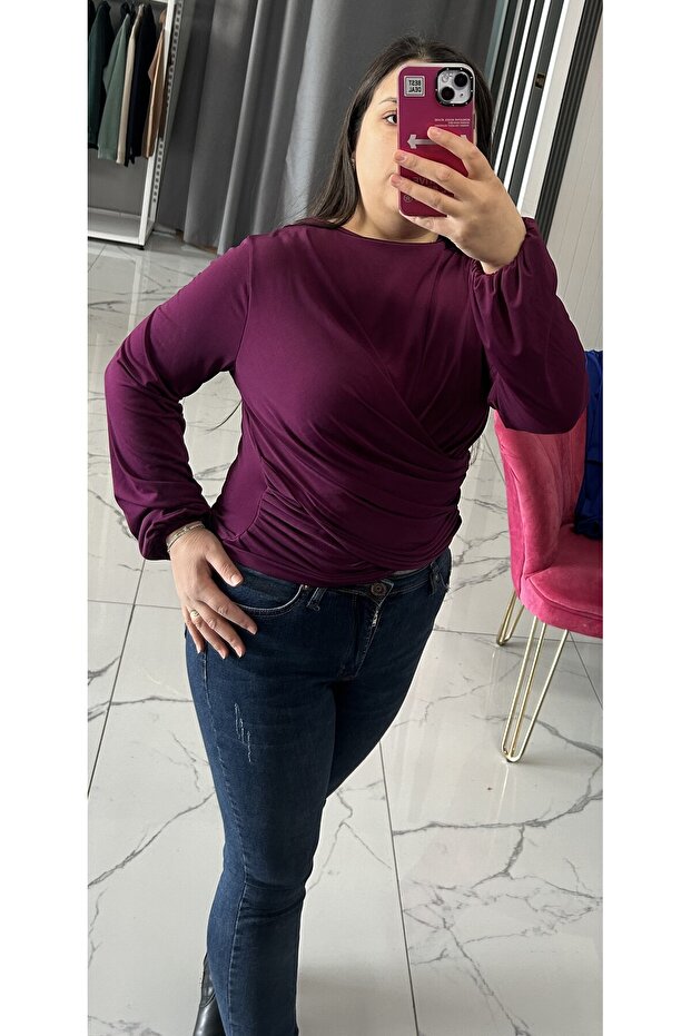 ÇİFT DRAPELİ SANDY KUMAŞ BLUZ - 2