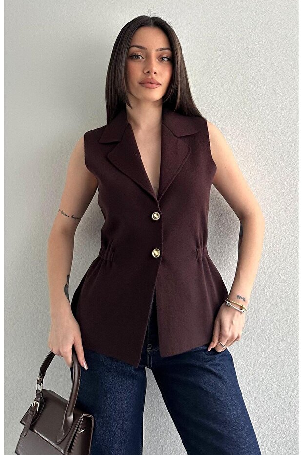 Knitwear Vest Gold Buttoned Brown
