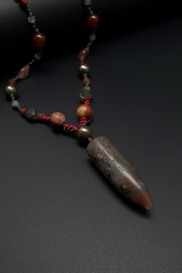 Natural Stone Necklace, Bohemian Necklace with Bloodstone Pendant, Men's Necklace, Women's Necklace