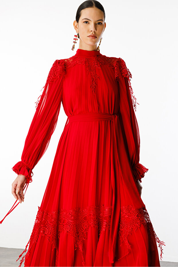 Şerit Dantelli Maxi Boy Soley Elbise - 4