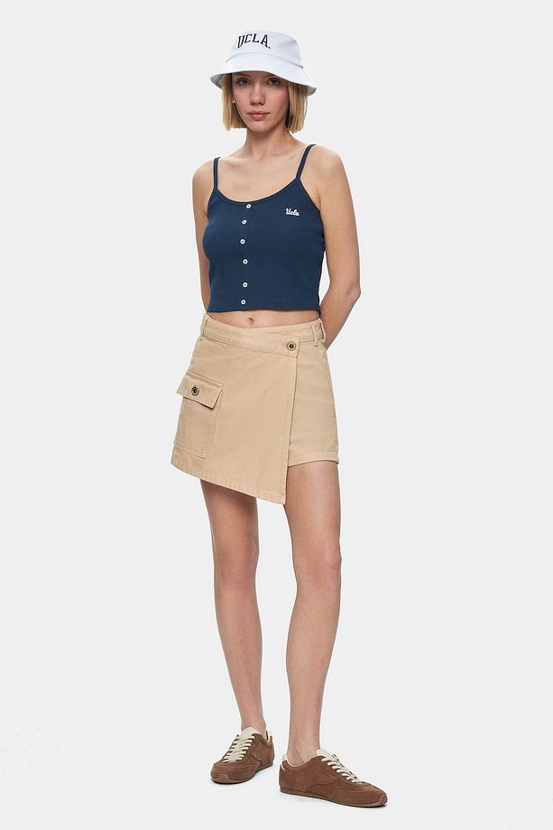 LINDA Camel Yıkamalı Denim Şort Etek Standard Fit Kadın Şort - 6