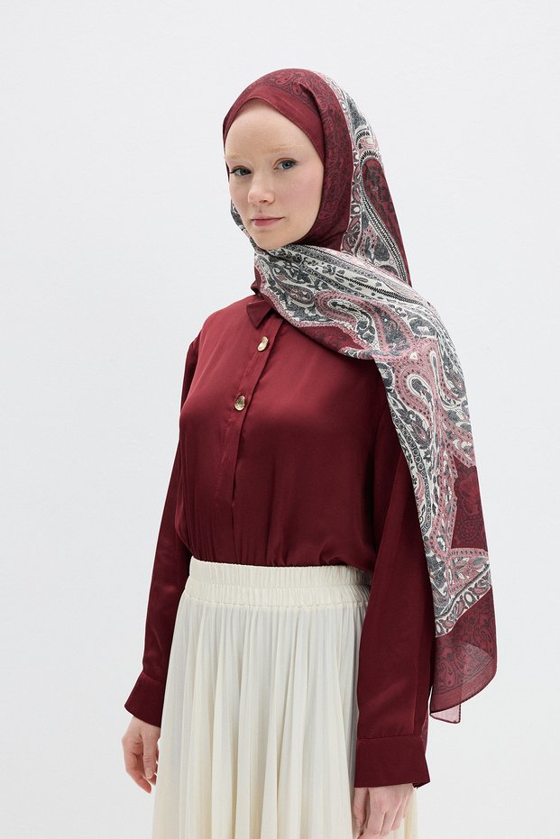 Vela Pattern Soft Shawl - Burgundy