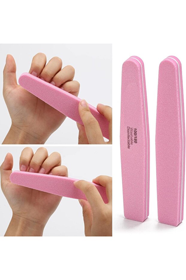 10Pcs Nail Buffer Block Files Sponge Washable Double Sided 100/180 Sanding Buffing File (Pink)