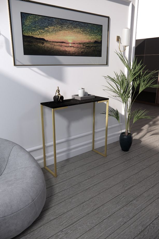 Astra Dresuar Dekoratif Raflı Konsol Gold Metal Dresuar Siyah Mermer Desen 23-26 - 4