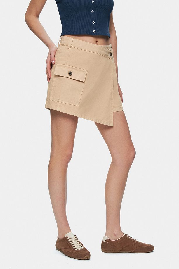 LINDA Camel Yıkamalı Denim Şort Etek Standard Fit Kadın Şort - 2