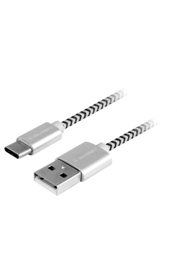 USB / USB-C charging and data transfer cable, 1 m, textile braid, silver
