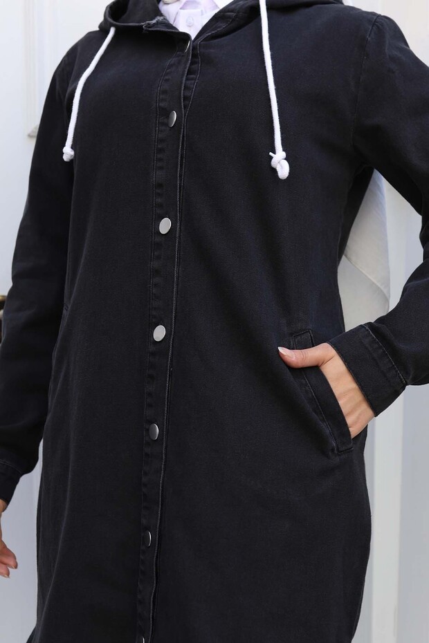 قبعة دينم بأزرار باللون الأسود 1308 - 3